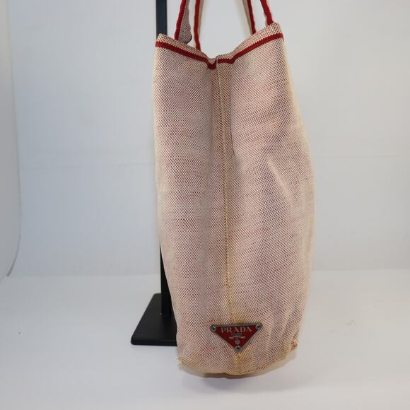 Vintage Prada Red & Natural Canvas Tote Bag - Picture 3 of 10
